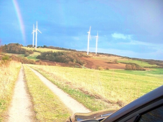 ...und Tipo fuhr zum Regenbogen bei den großen Windmühlen.