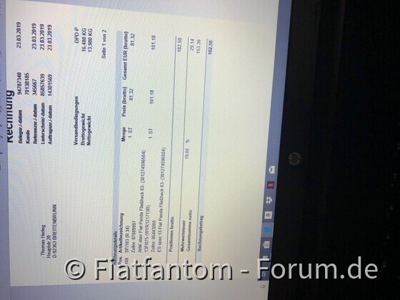 Rechnung AHK + E-Satz Rambo(Fiat Panda 169)