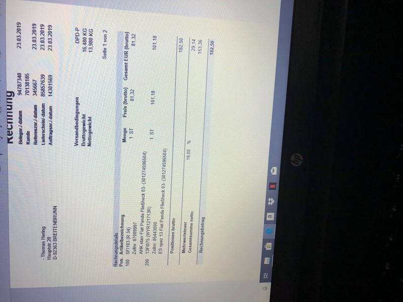 Rechnung AHK + E-Satz Rambo(Fiat Panda 169)