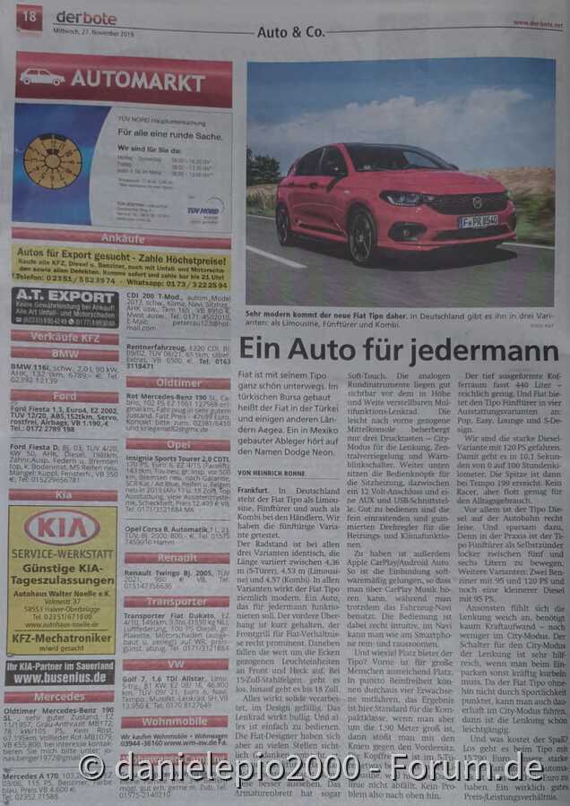 Fiat Tipo in Zeitung