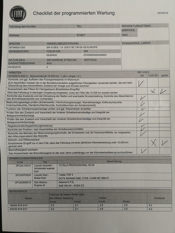 1. Inspektion Rechnung & Checkliste